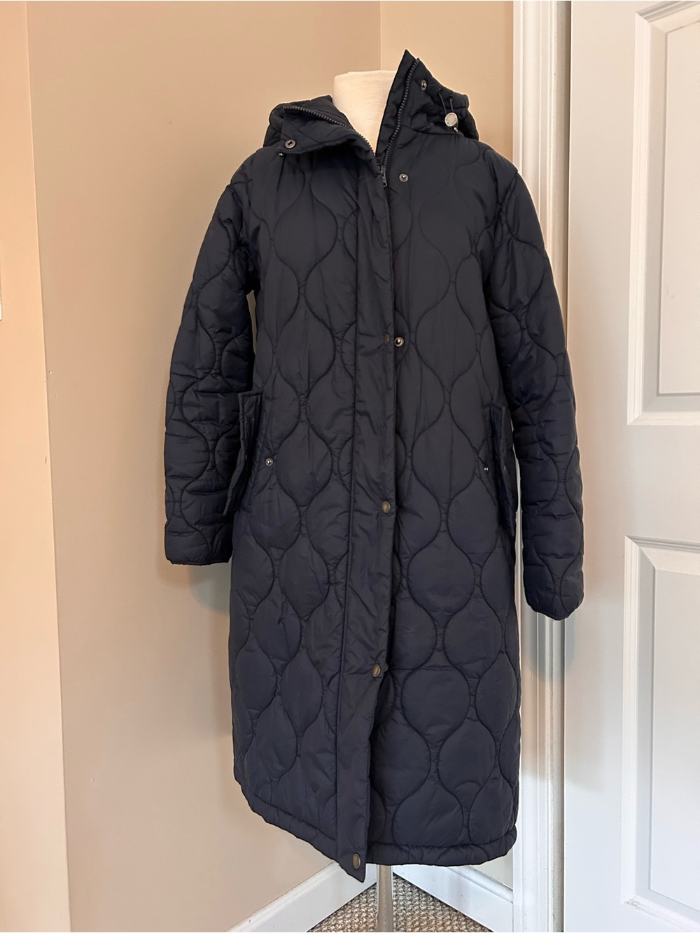 Fat Face Navy Quilted Hooded Long Puffer Coat